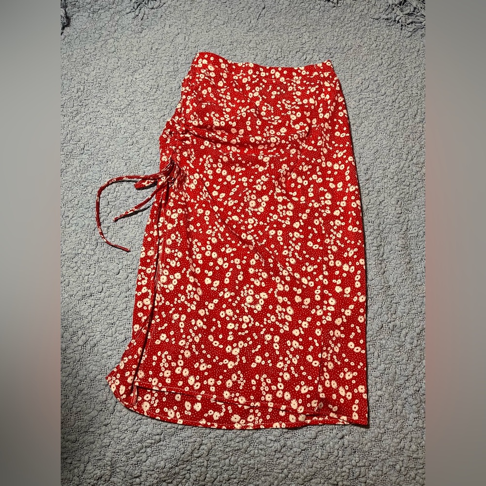 Red and white floral skirt